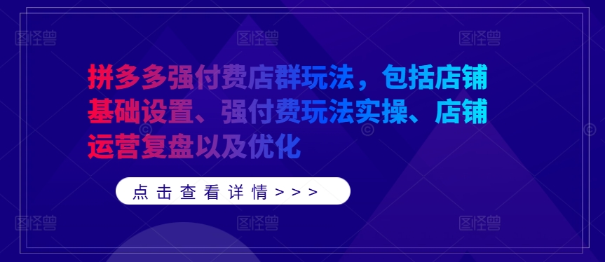 拼多多强付费店群玩法，包括店铺基础设置、强付费玩法实操、店铺运营复盘以及优化-观智斋电商课程站