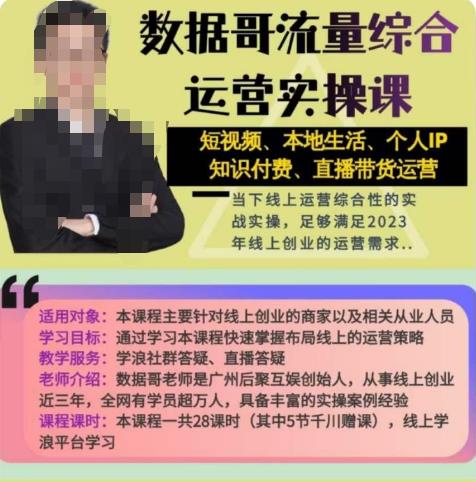数据哥流量综合运营实操课：短视频、本地生活、个人IP知识付费、直播带货运营-观智斋电商课程站