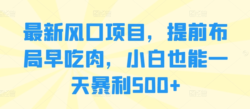 最新风口项目，提前布局早吃肉，小白也能一天暴利500+-观智斋电商课程站