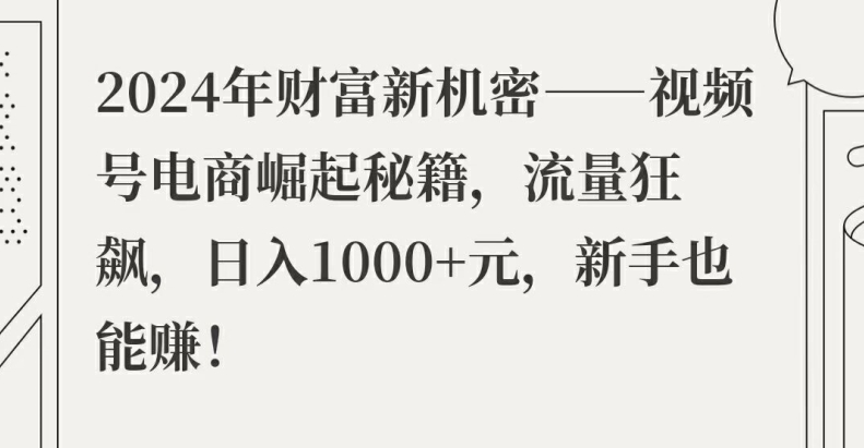 2024年财富新机密——视频号电商崛起秘籍，流量狂飙，日入1k元，新手也能赚-观智斋电商课程站