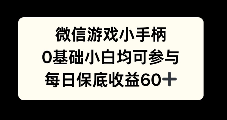 微信游戏小手柄，0基础小白均可参与，每日保底收益60+-观智斋电商课程站