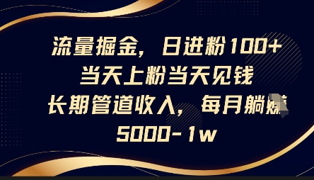 流量掘金，日进粉100+，当天上粉当天见钱，长期管道收入，每月躺挣5k-观智斋电商课程站