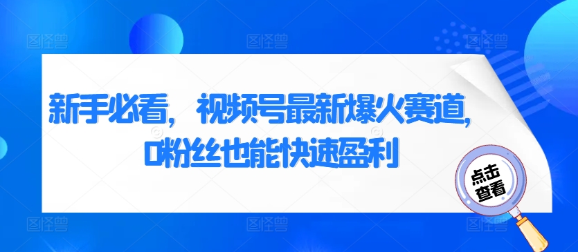 新手必看，视频号最新爆火赛道，0粉丝也能快速盈利-观智斋电商课程站