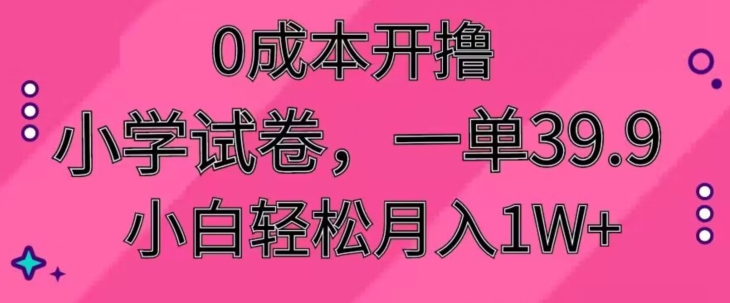 0成本开撸，小学试卷，一单39.9，小白轻松月入1W+-观智斋电商课程站
