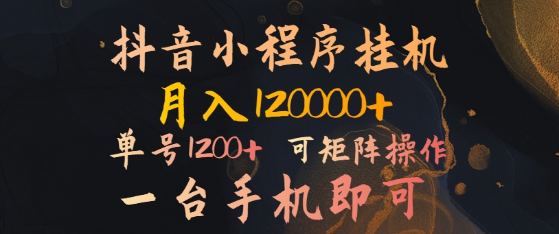 抖音小程序挂机风口项目，月入1.2w，一台手机即可操作，可矩阵操作-观智斋电商课程站