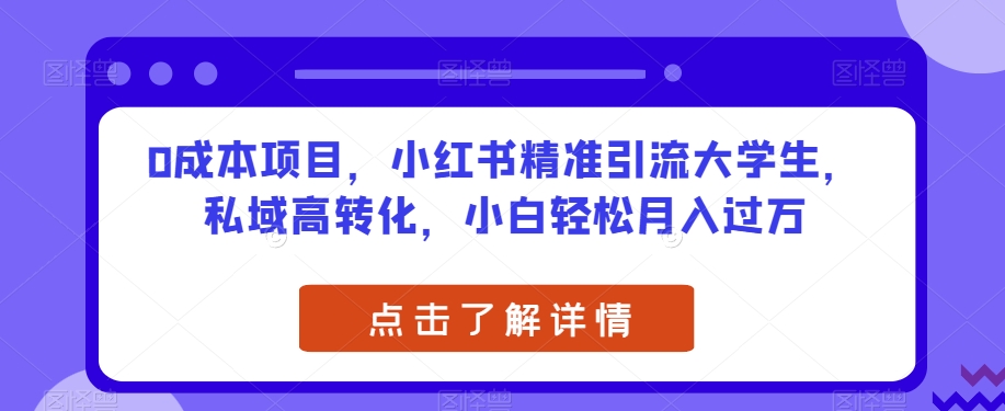 0成本项目，小红书精准引流大学生，私域高转化，小白轻松月入过万【揭秘】-观智斋电商课程站