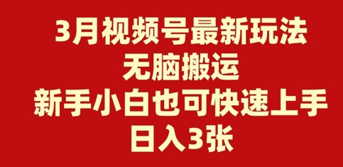 3月视频号最新玩法，无脑搬运，新手小白也可快速上手，日入3张-观智斋电商课程站