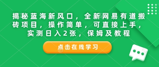揭秘蓝海新风口，全新网易有道搬砖项目，操作简单，可直接上手，实测日入2张，保姆及教程-观智斋电商课程站
