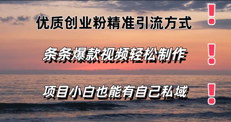 优质创业粉精准引流方式，条条视频爆款，小白也能轻松拥有自己的私域-观智斋电商课程站