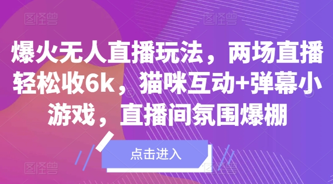 爆火无人直播玩法，两场直播轻松收6k，猫咪互动+弹幕小游戏，直播间氛围爆棚!-观智斋电商课程站