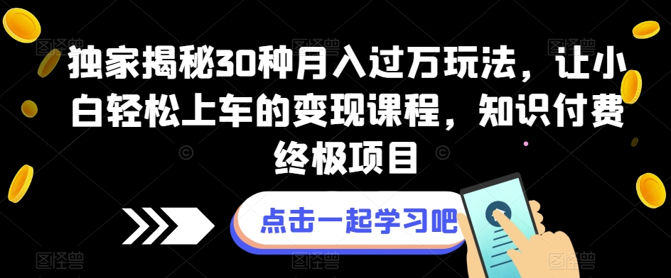 独家揭秘30种月入过万玩法，让小白轻松上车的变现课程，知识付费终极项目【揭秘】-观智斋电商课程站
