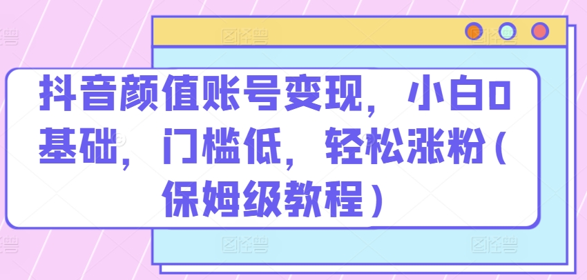 抖音颜值账号变现，小白0基础，门槛低，​轻松涨粉(保姆级教程)【揭秘】-观智斋电商课程站