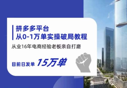 拼多多从0-1万单实操破局教程，从业16年电商经验打磨，目前日发单15万单-观智斋电商课程站