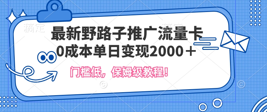 最新野路子推广流量卡，一张200-300，门槛低，0成本单日变现多张-观智斋电商课程站