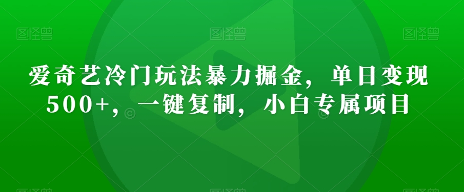 爱奇艺冷门玩法暴力掘金，单日变现500+，一键复制，小白专属项目-观智斋电商课程站