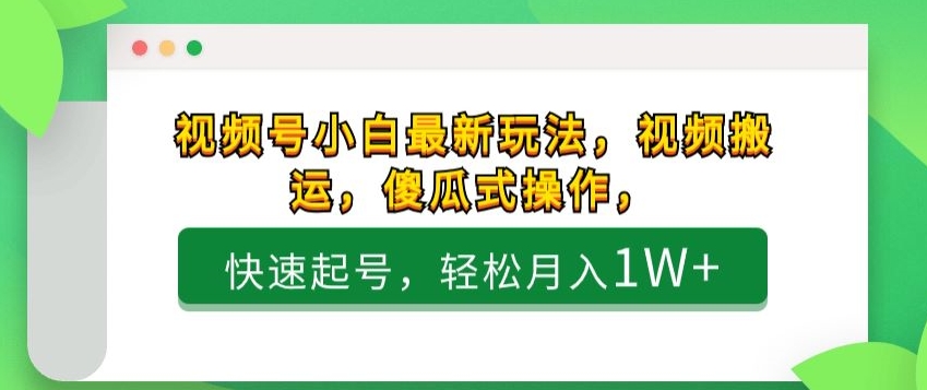 视频号小白最新玩法，视频搬运，傻瓜式操作，快速起号，轻松月入1W+-观智斋电商课程站
