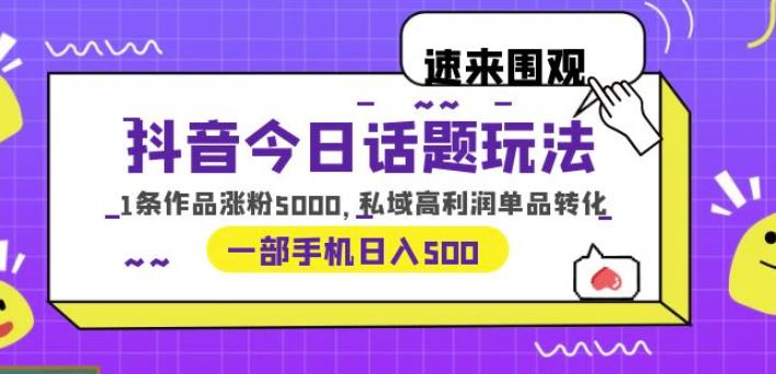 抖音今日话题玩法，1条作品涨粉5000，私域高利润单品转化一部手机日入500【揭秘】-观智斋电商课程站