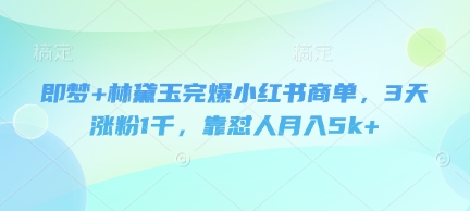 即梦+林黛玉完爆小红书商单，3天涨粉1千，靠怼人月入5k+-观智斋电商课程站