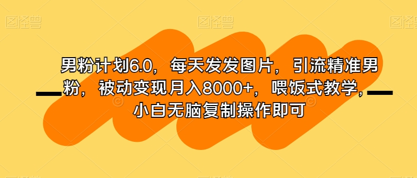 男粉计划6.0，每天发发图片，引流精准男粉，被动变现月入8000+，喂饭式教学，小白无脑复制操作即可-观智斋电商课程站