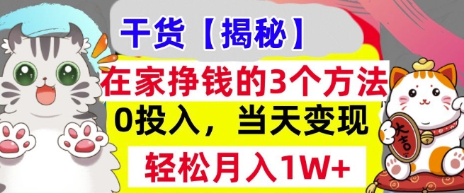 在家挣钱的3个方法，0投入，当天变现，轻松月入过W-观智斋电商课程站