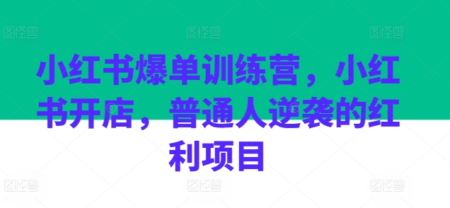 小红书爆单训练营，小红书开店，普通人逆袭的红利项目-观智斋电商课程站