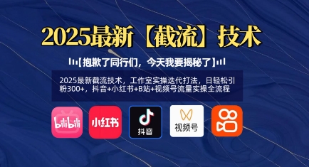 2025最新截流技术，工作室实操迭代打法，日轻松引粉300+，抖音+小红书+B站+视频号流量实操全流程-观智斋电商课程站