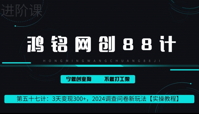 鸿铭网创88计第57计：2小时变现 300+，2024调查问卷新玩法-观智斋电商课程站