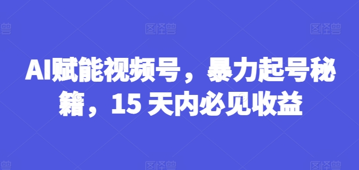 AI赋能视频号，暴力起号秘籍，15 天内必见收益【揭秘】-观智斋电商课程站