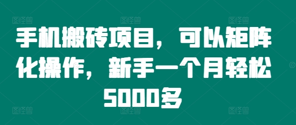 手机搬砖项目，可以矩阵化操作，新手一个月轻松5000多-观智斋电商课程站