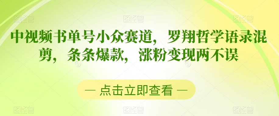中视频书单号小众赛道，罗翔哲学语录混剪，条条爆款，涨粉变现两不误【揭秘】-观智斋电商课程站