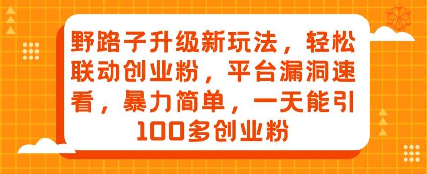 野路子升级新玩法，轻松联动创业粉，平台漏洞速看，暴力简单，一天能引100多创业粉-观智斋电商课程站