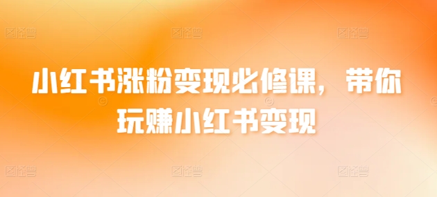 小红书涨粉变现必修课，带你玩赚小红书变现-观智斋电商课程站