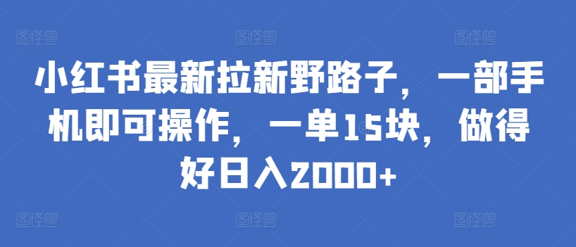 小红书最新拉新野路子，一部手机即可操作，一单15块，做得好日入2000+【揭秘】-观智斋电商课程站