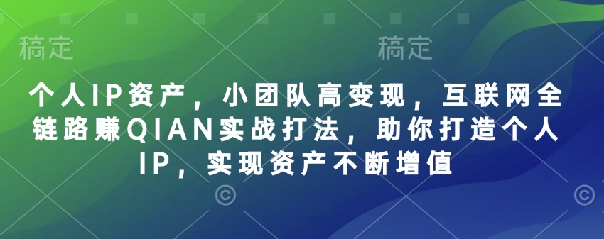个人IP资产，小团队高变现，互联网全链路赚QIAN实战打法，助你打造个人IP，实现资产不断增值-观智斋电商课程站