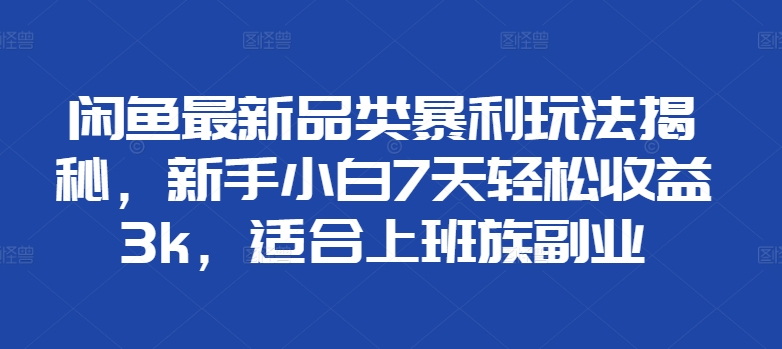 闲鱼最新品类暴利玩法揭秘，新手小白7天轻松收益3k，适合上班族副业-观智斋电商课程站