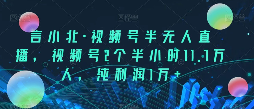 言小北·视频号半无人直播，视频号2个半小时11.7万人，纯利润1万+-观智斋电商课程站