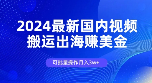 2024最新国内视频搬运出海赚美金，可批量操作月入3w-观智斋电商课程站