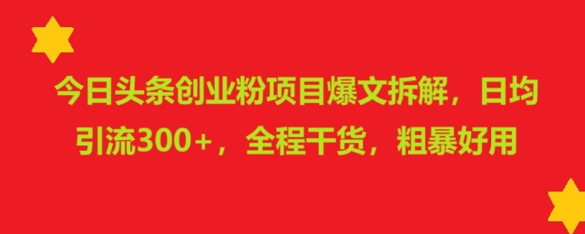 今日头条创业粉项目爆文拆解，日均引流300+，全程干货，粗暴好用-观智斋电商课程站