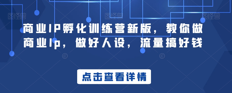 商业IP孵化训练营新版，教你做商业Ip，做好人设，流量搞好钱-观智斋电商课程站