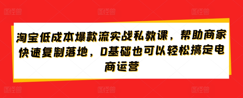 淘宝低成本爆款流实战私教课，帮助商家快速复制落地，0基础也可以轻松搞定电商运营-观智斋电商课程站