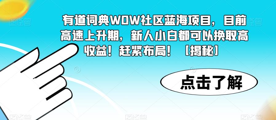 有道词典WOW社区蓝海项目，目前高速上升期，新人小白都可以换取高收益！赶紧布局！【揭秘】-观智斋电商课程站