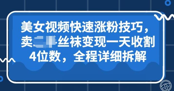 美女视频快速涨粉技巧，卖丝袜变现一天收割4位数，全程详细保姆级拆解-观智斋电商课程站