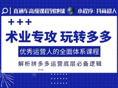 术业专攻玩转多多，优秀运营人的全面体系课程，解析拼多多运营底层必备逻辑-观智斋电商课程站