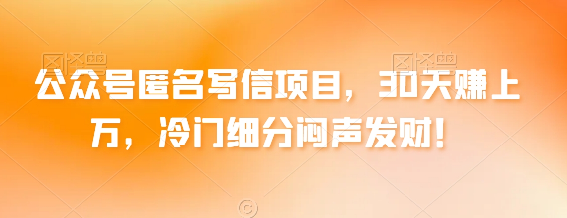 公众号匿名写信项目，30天赚上万，冷门细分闷声发财！-观智斋电商课程站