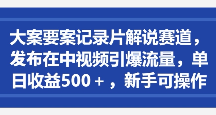 大案要案记录片解说赛道，发布在中视频引爆流量，单日收益500+，新手可操作-观智斋电商课程站
