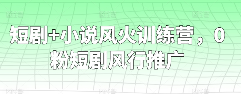 短剧+小说风火训练营，0粉短剧风行推广-观智斋电商课程站