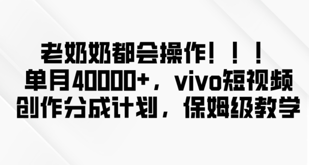 老奶奶都会操作，新平台无脑操作，单月40000+，vivo短视频创作分成计划【揭秘】-观智斋电商课程站