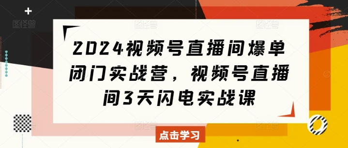 2024视频号直播间爆单闭门实战营，视频号直播间3天闪电实战课-观智斋电商课程站