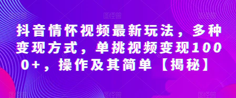 抖音情怀视频最新玩法，多种变现方式，单挑视频变现1000+，操作及其简单【揭秘】-观智斋电商课程站