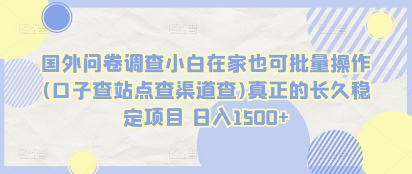 国外问卷调查小白在家也可批量操作(口子查站点查渠道查)真正的长久稳定项目 日入1500+【揭秘】-观智斋电商课程站